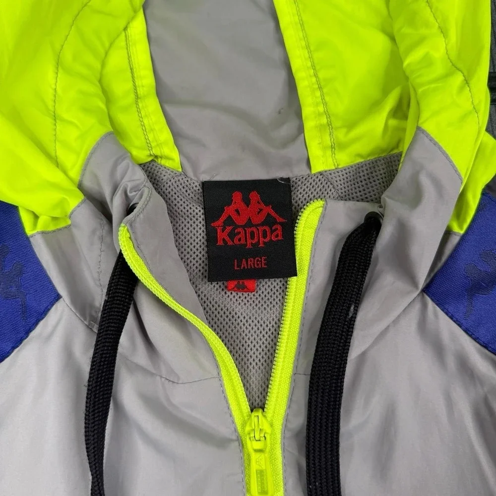 Kappa x Rokit Jacket Mens L Grey Blue Hooded Quarter Zip Windbreaker - Picture 2 of 7